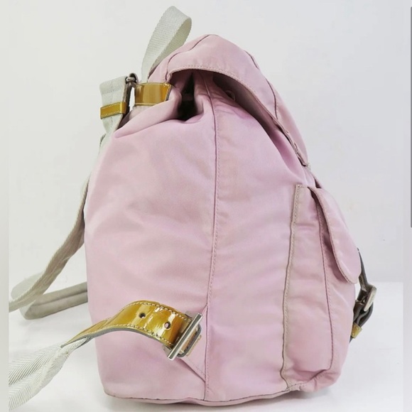 🦄 Authentic PRADA Pink Nylon and Gold Leather Backpack Bag Purse - Picture 2 of 12